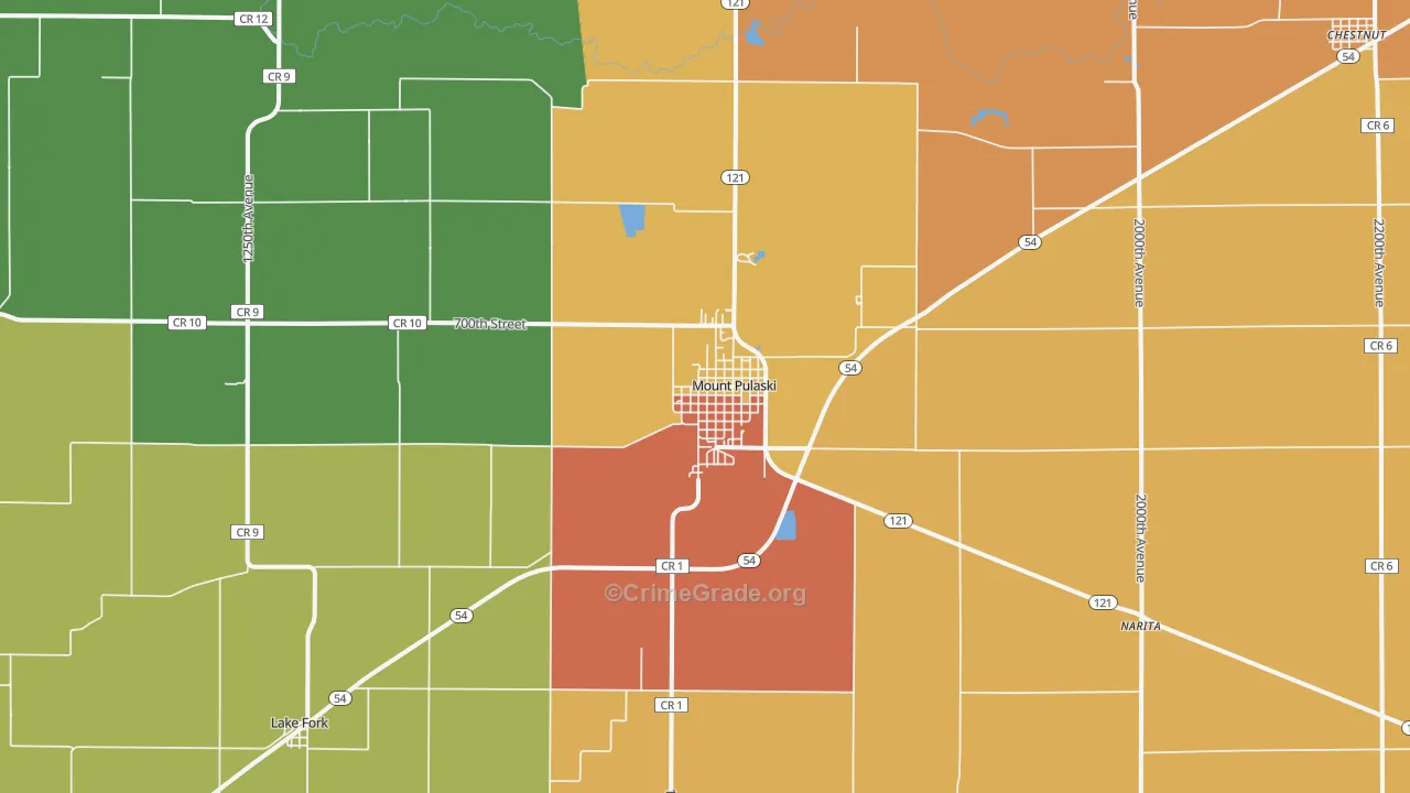 Mount Pulaski, IL Map of Robbery Rates
