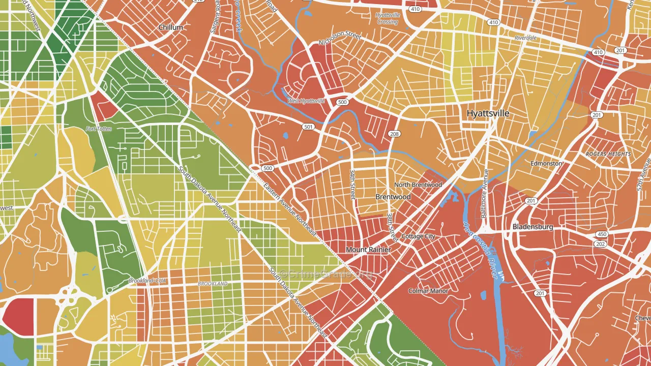 Mount Rainier, MD Map of Robbery Rates