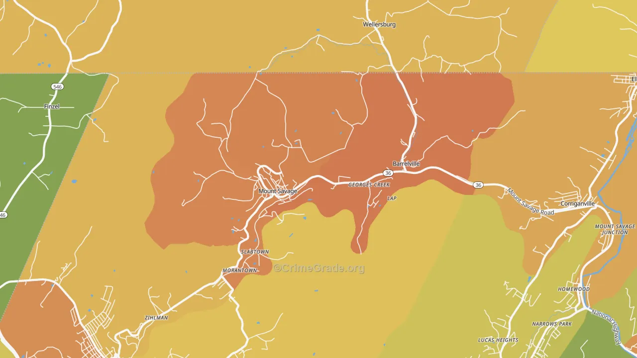 Mount Savage, MD Map of Robbery Rates
