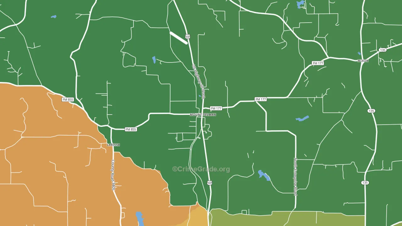 Mount Selman, TX Map of Robbery Rates