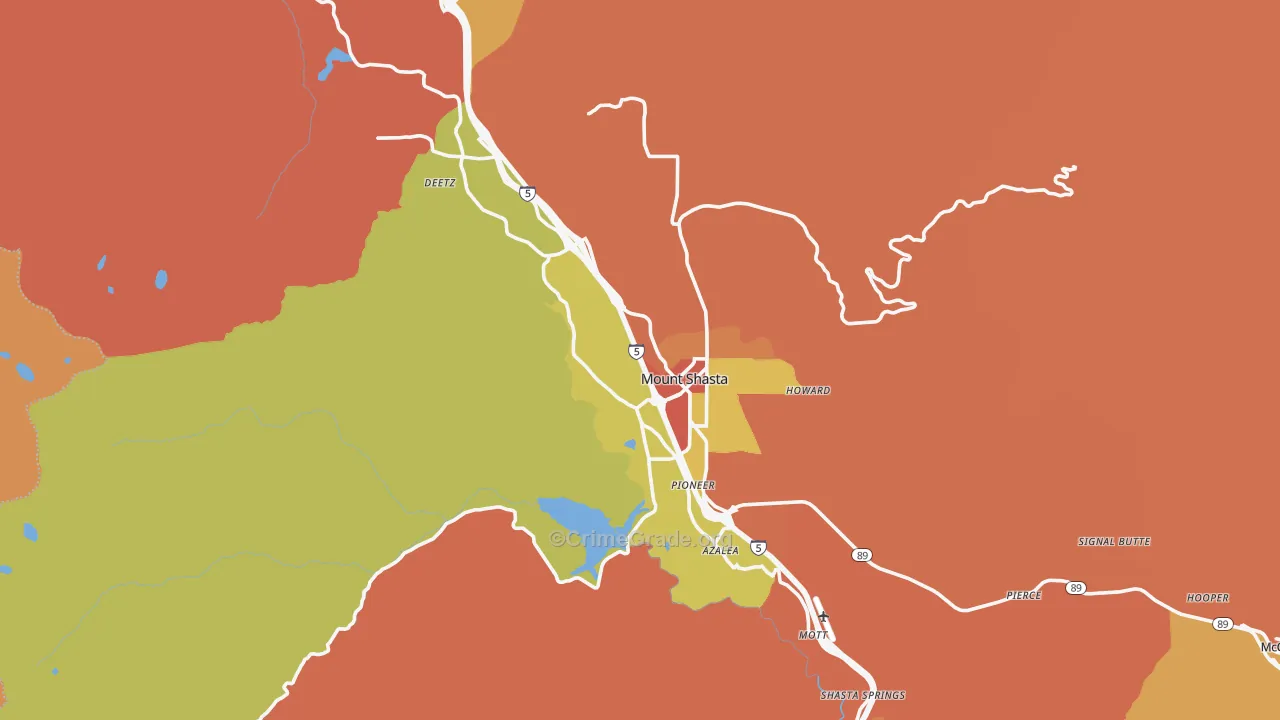 Mount Shasta, CA Map of Robbery Rates