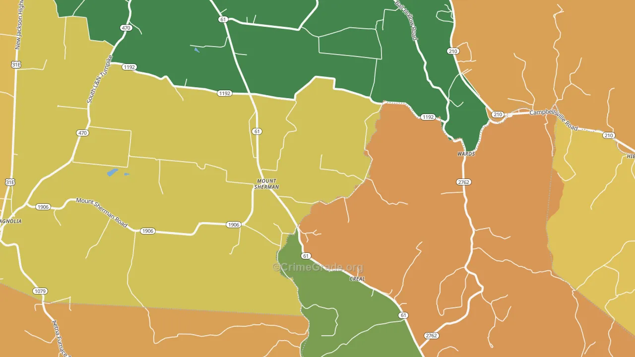 Mount Sherman, KY Map of Robbery Rates