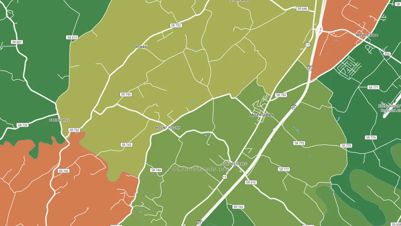 Mount Sidney, VA Map of Robbery Rates