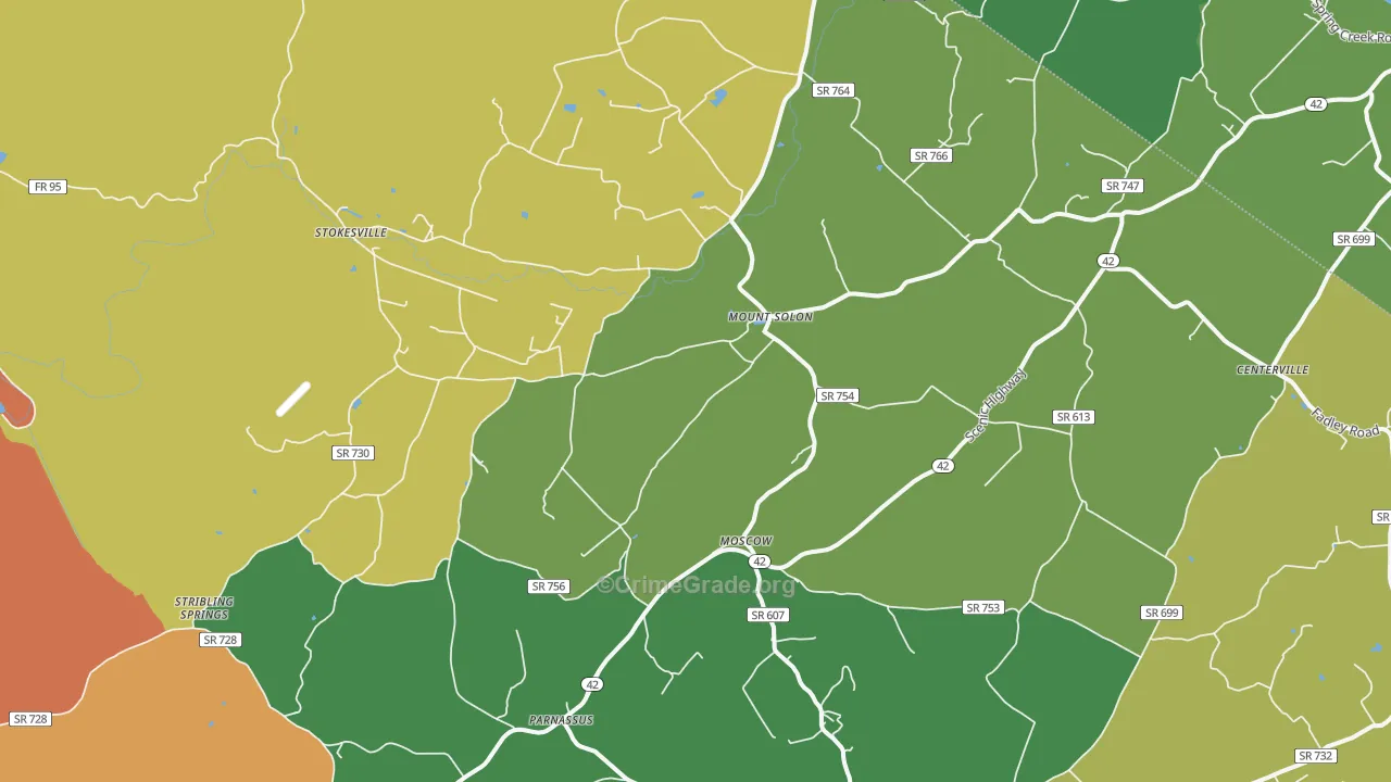 Mount Solon, VA Map of Robbery Rates