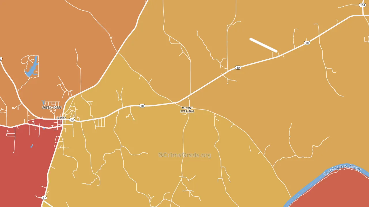 Mount Sterling, AL Map of Robbery Rates