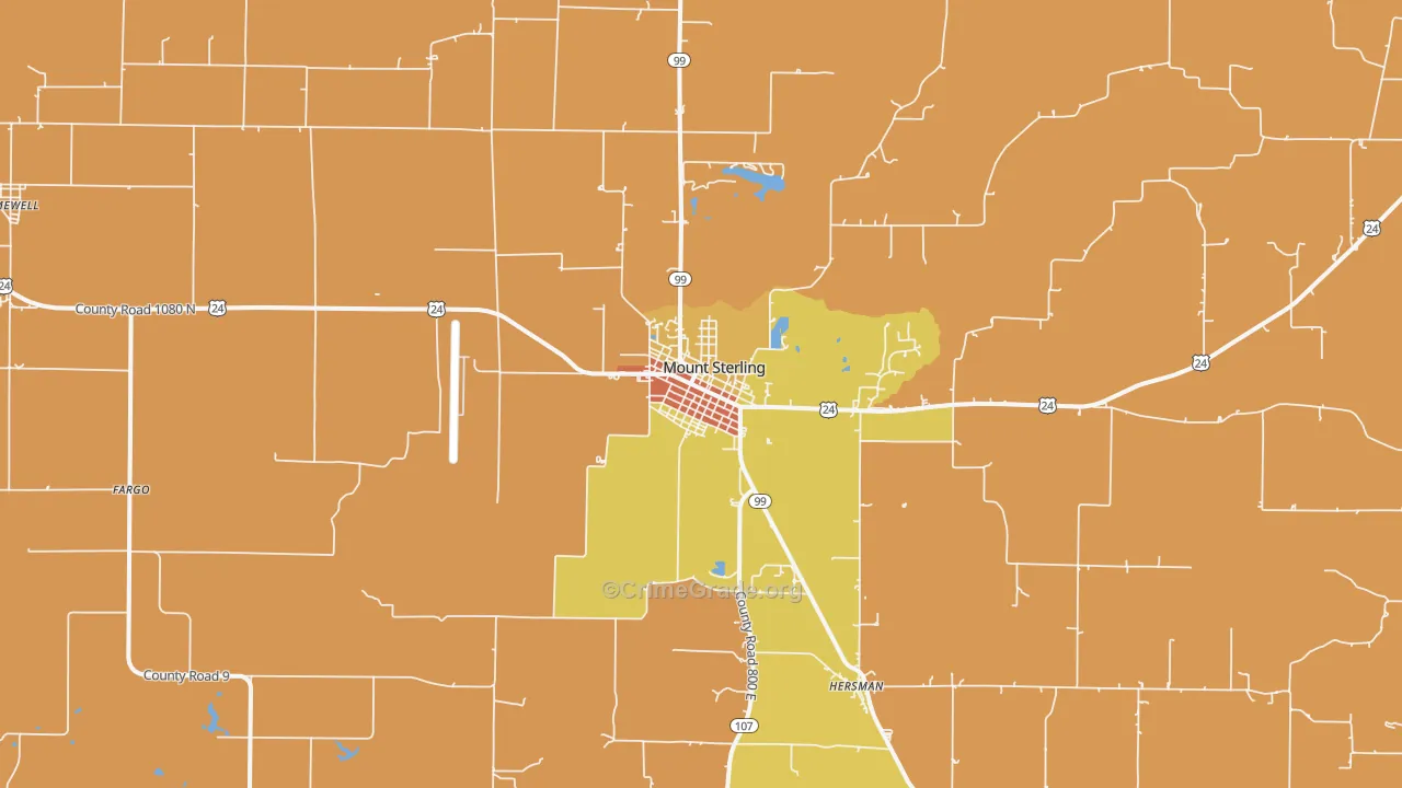 Mount Sterling, IL Map of Robbery Rates