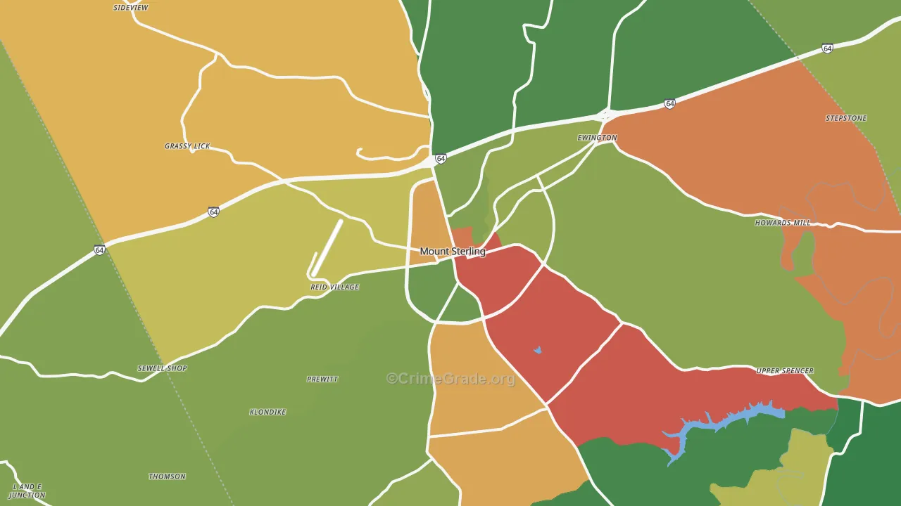 Mount Sterling, KY Map of Robbery Rates