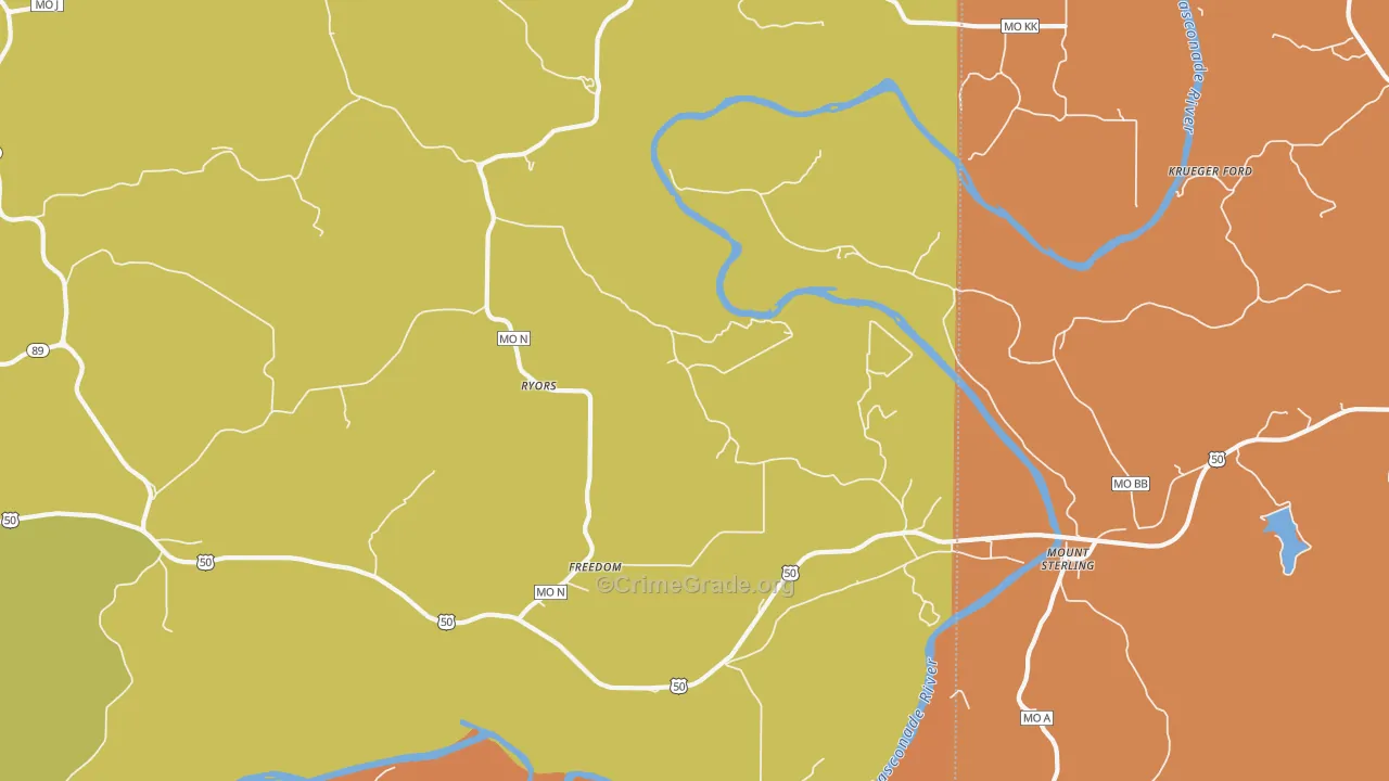 Mount Sterling, MO Map of Robbery Rates