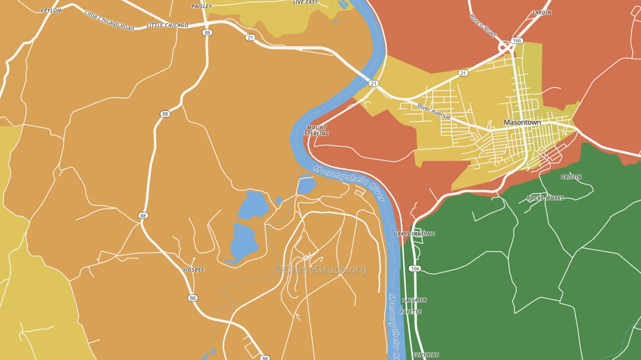 Mount Sterling, PA Map of Robbery Rates