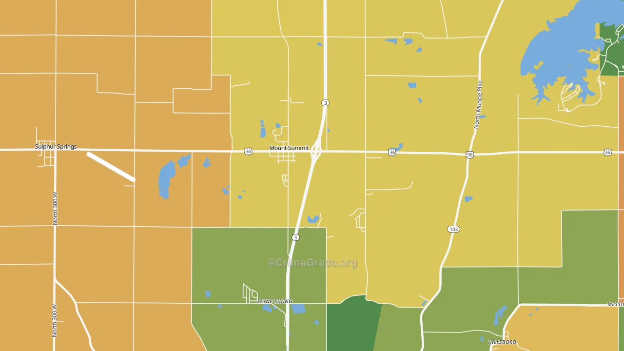 Mount Summit, IN Map of Robbery Rates