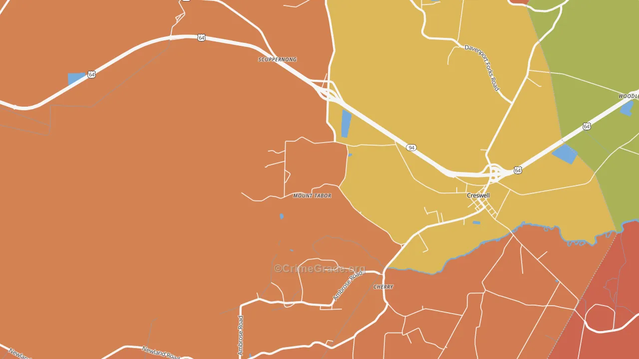 Mount Tabor, NC Map of Robbery Rates
