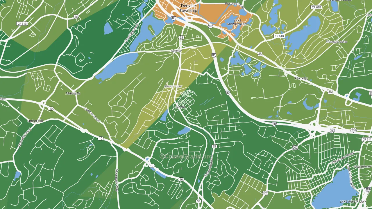 Mount Tabor, NJ Map of Robbery Rates