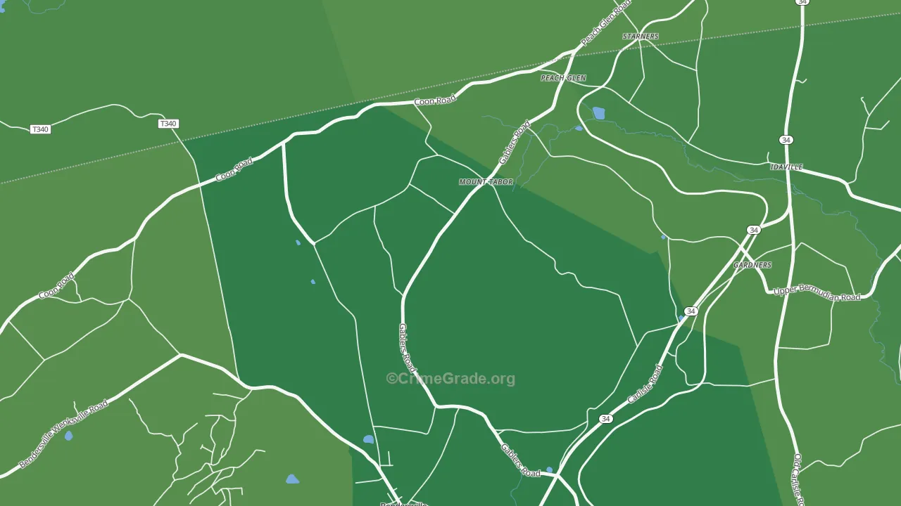 Mount Tabor, PA Map of Robbery Rates