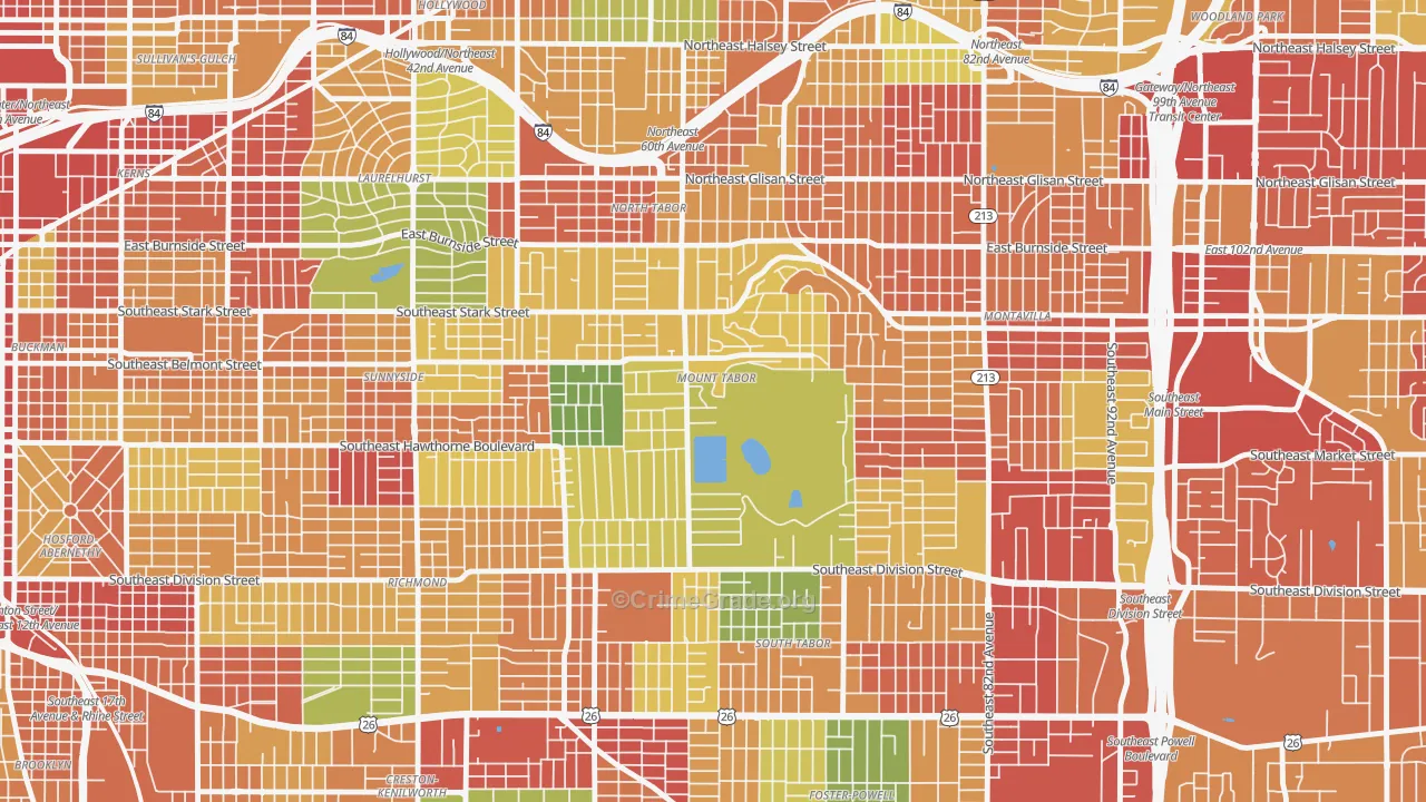 Mount Tabor, Portland, OR Map of Robbery Rates