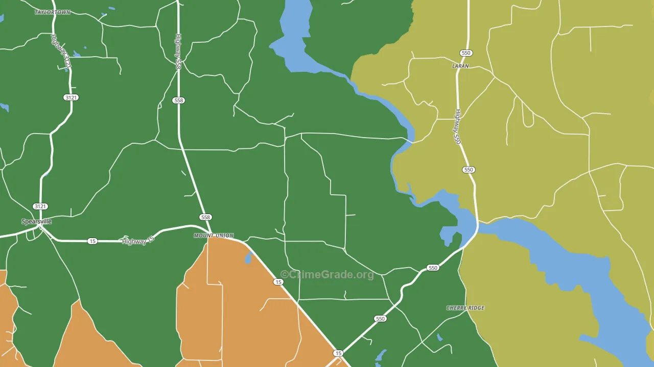 Mount Union, LA Map of Robbery Rates