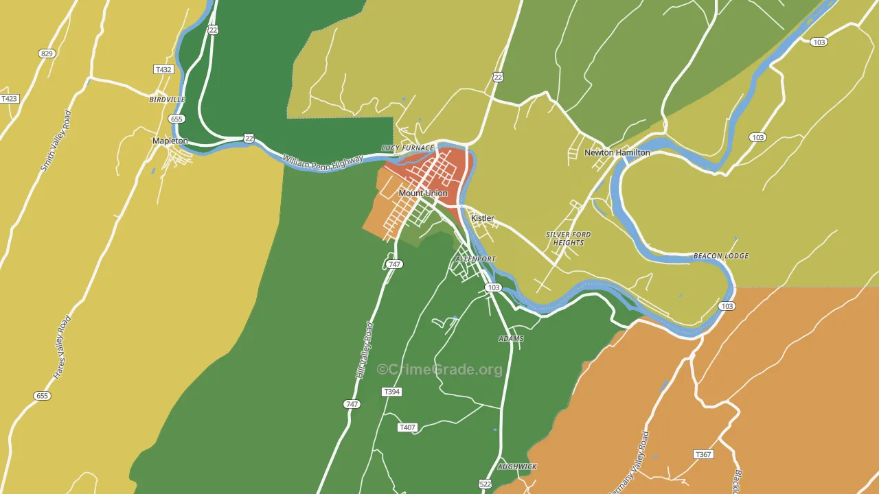 Mount Union, PA Map of Robbery Rates