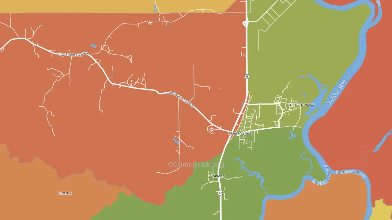 Mount Vernon, AL Map of Robbery Rates