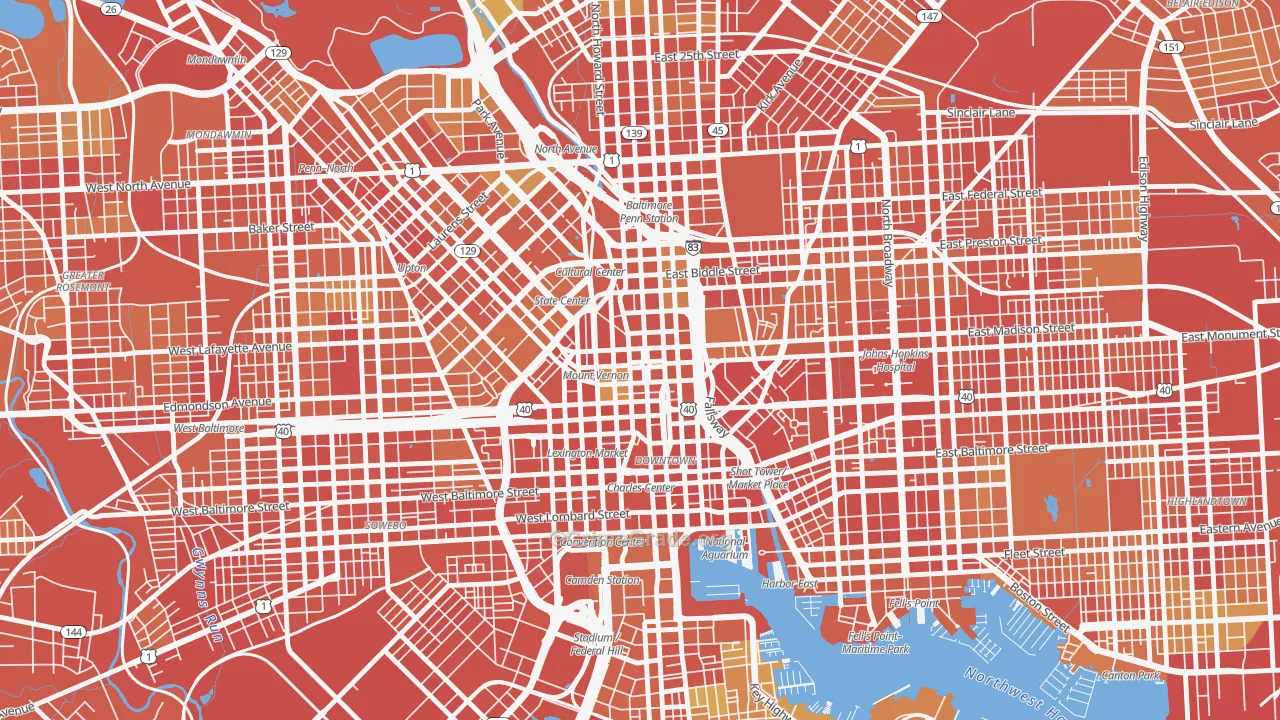 Mount Vernon, Baltimore, MD Map of Robbery Rates