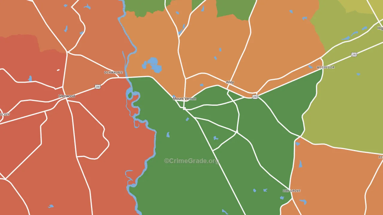Mount Vernon, GA Map of Robbery Rates