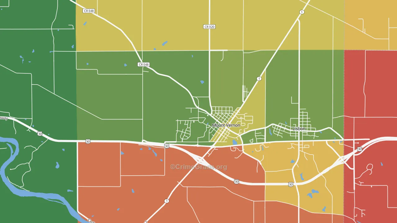 Mount Vernon, IA Map of Robbery Rates
