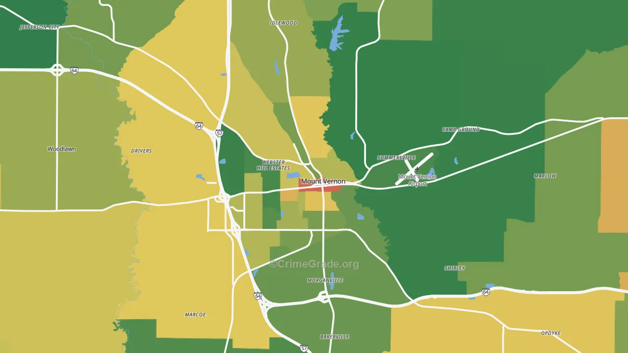 Mount Vernon, IL Map of Robbery Rates