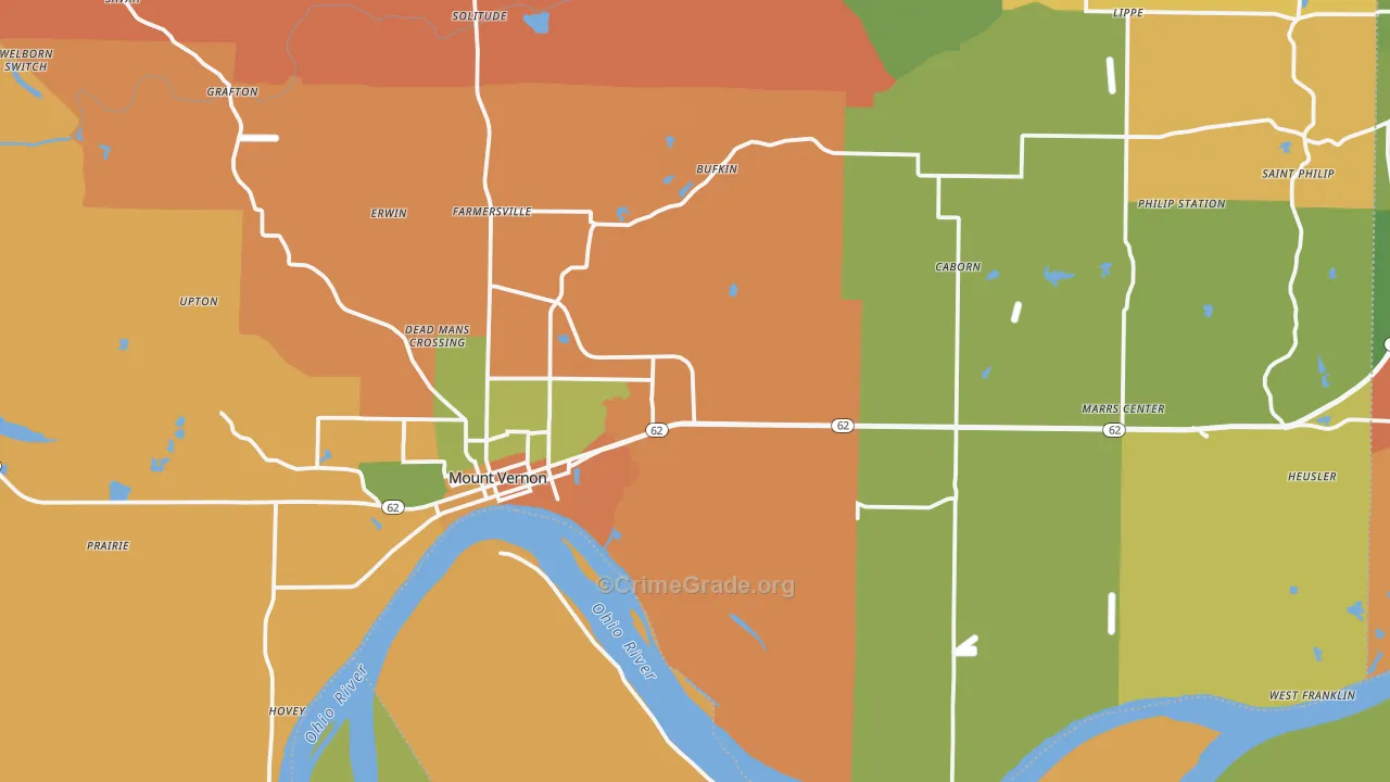 Mount Vernon, IN Map of Robbery Rates