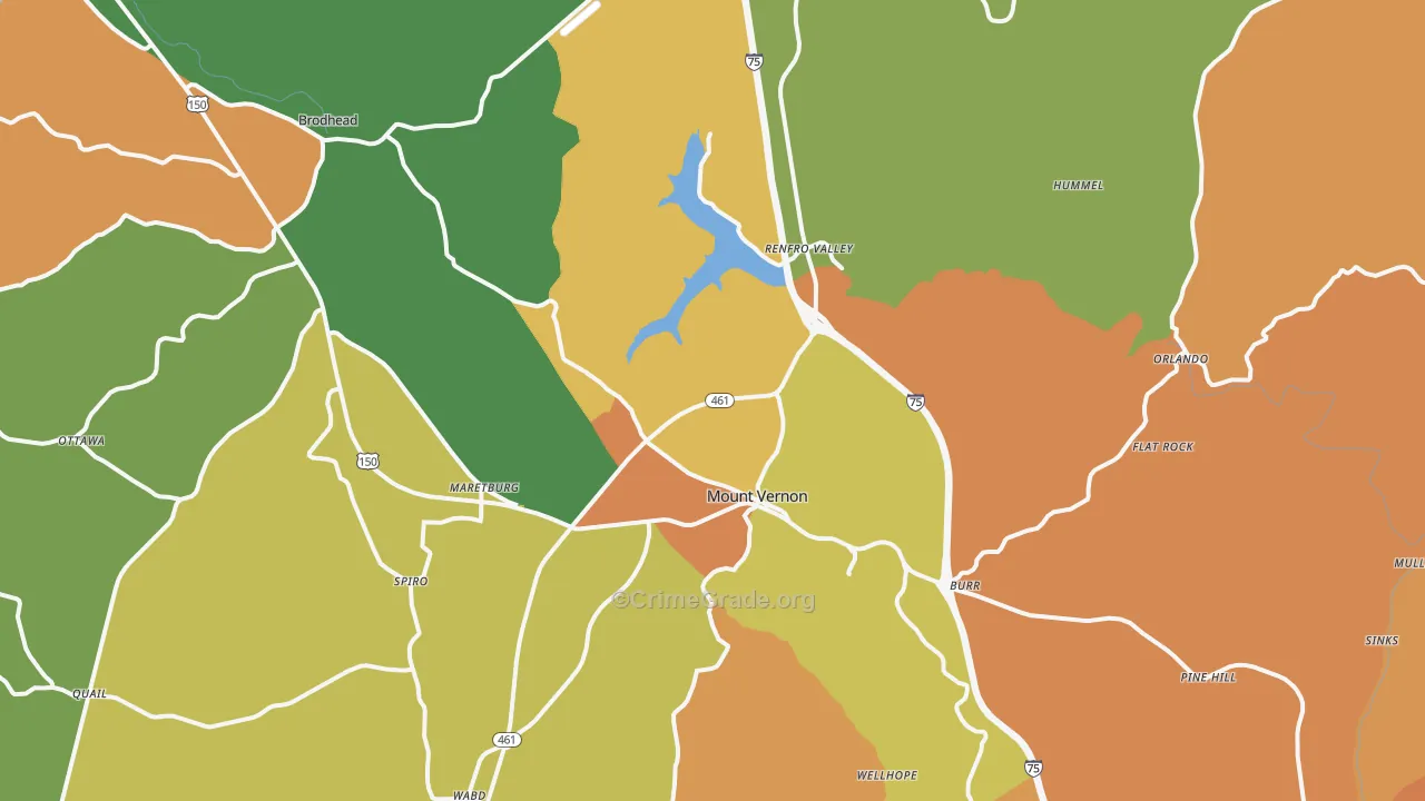 Mount Vernon, KY Map of Robbery Rates