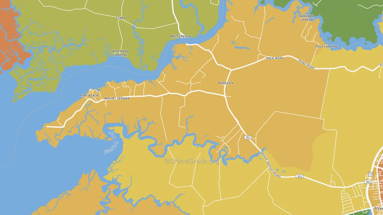 Mount Vernon, MD Map of Robbery Rates