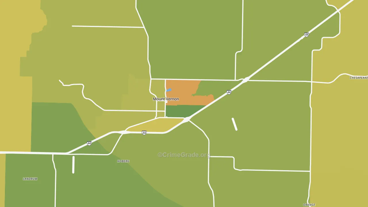 Mount Vernon, MO Map of Robbery Rates