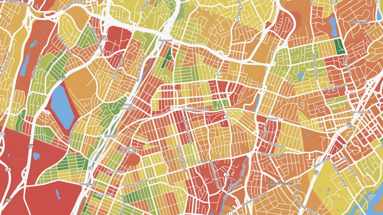 Mount Vernon, NY Map of Robbery Rates