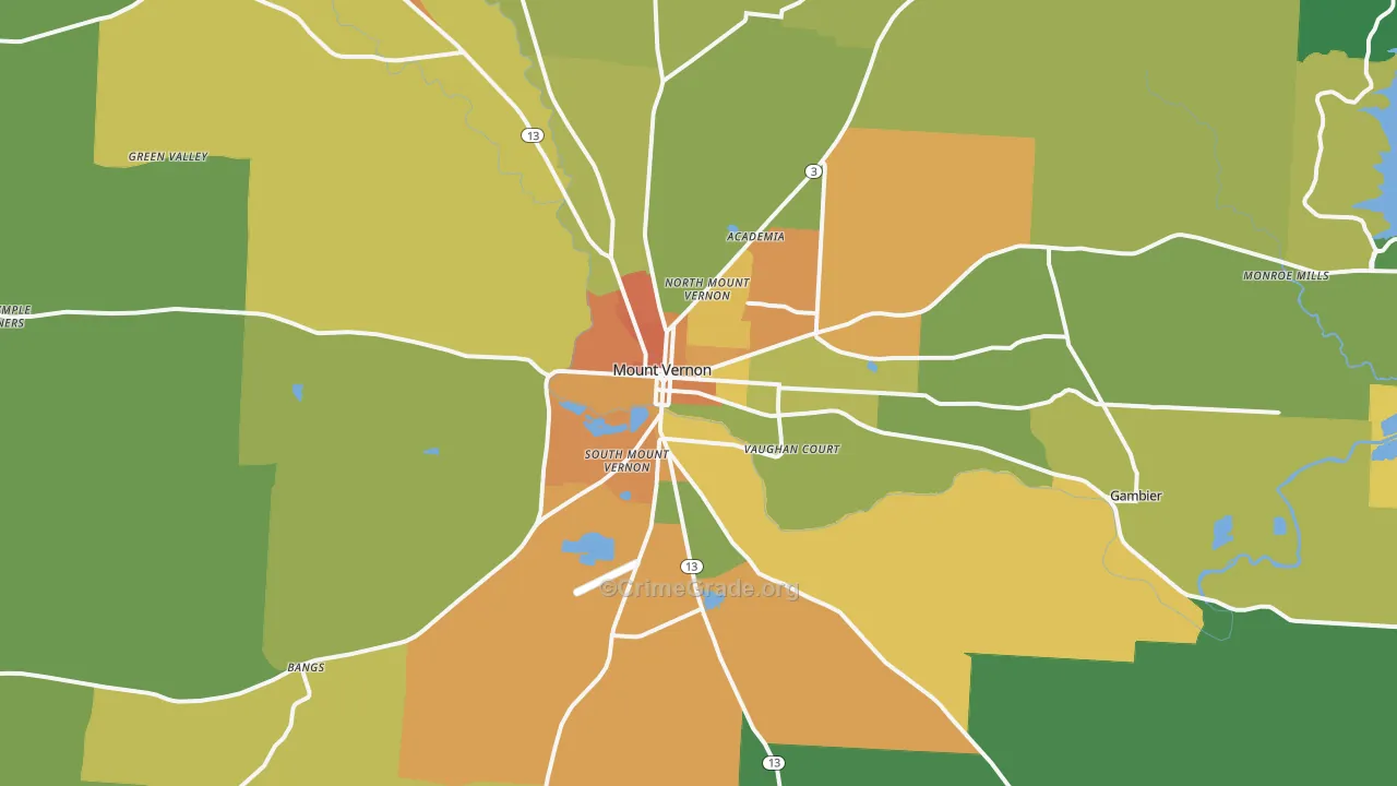 Mount Vernon, OH Map of Robbery Rates