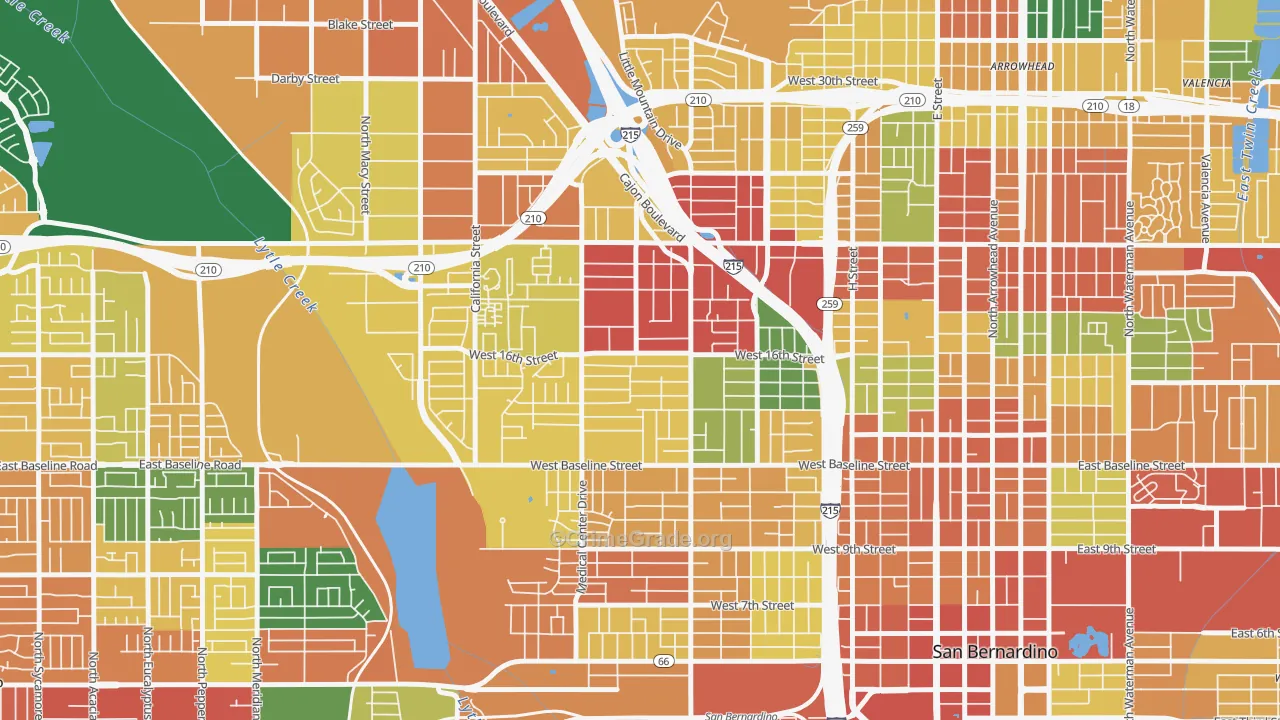 Mount Vernon, San Bernardino, CA Map of Robbery Rates