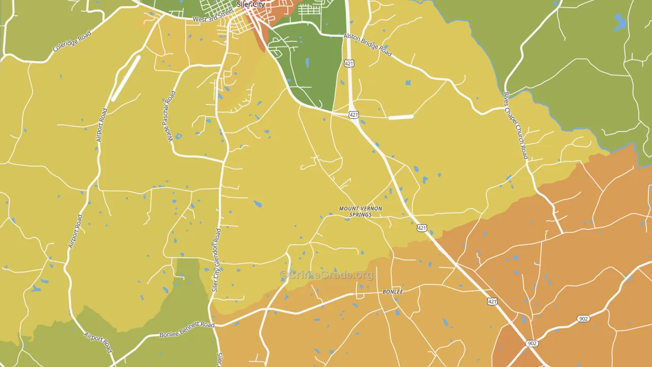 Mount Vernon Springs, NC Map of Robbery Rates