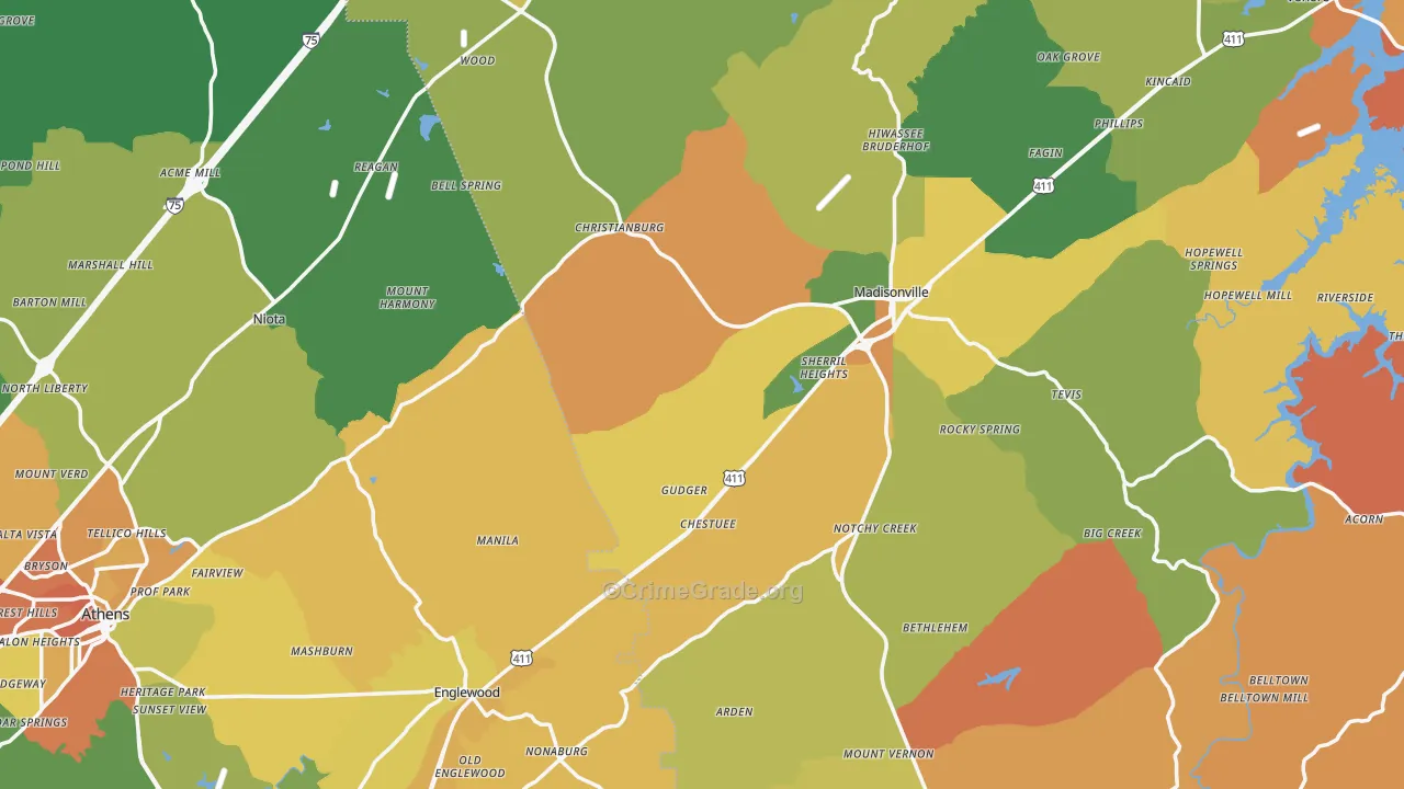 Mount Vernon, TN Map of Robbery Rates