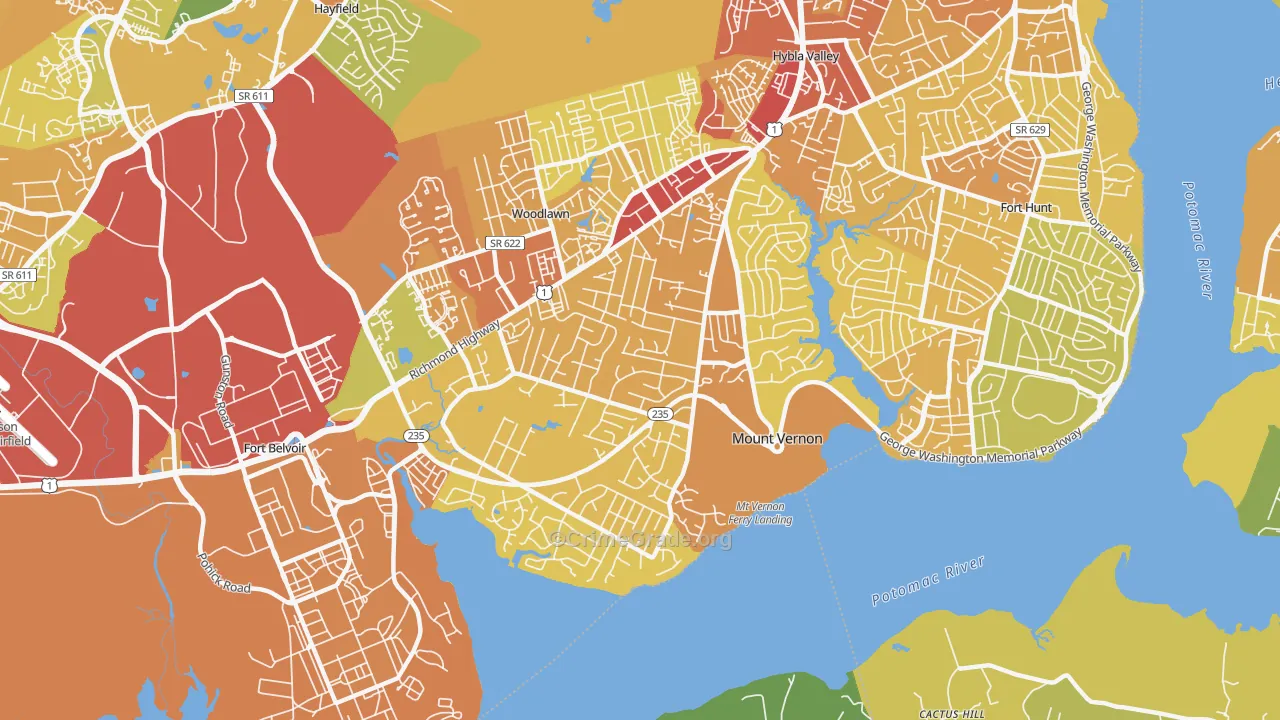Mount Vernon, VA Map of Robbery Rates