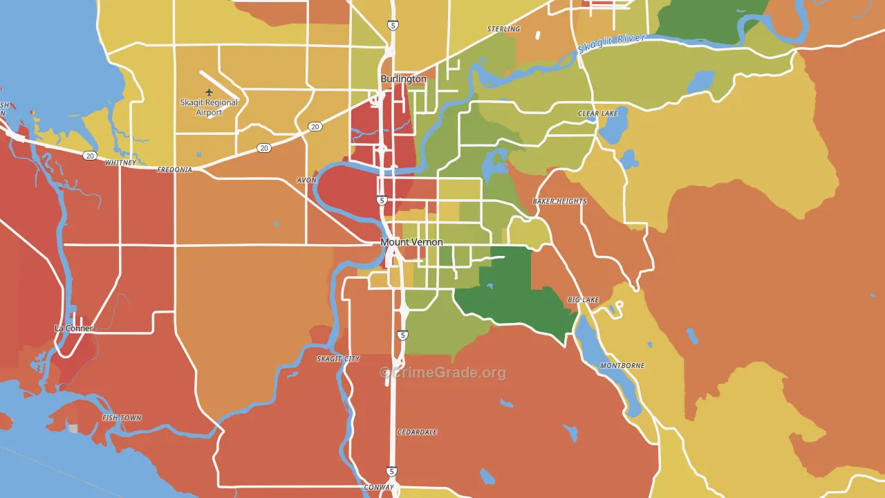 Mount Vernon, WA Map of Robbery Rates
