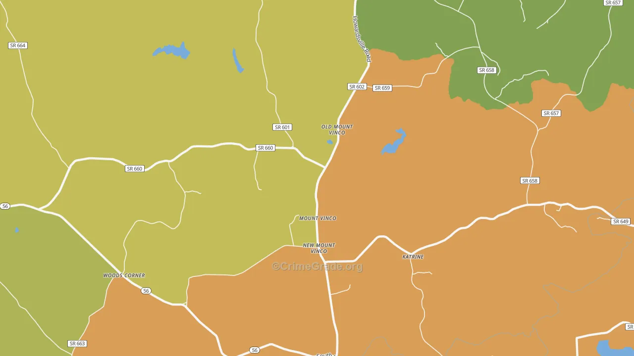 Mount Vinco, VA Map of Robbery Rates