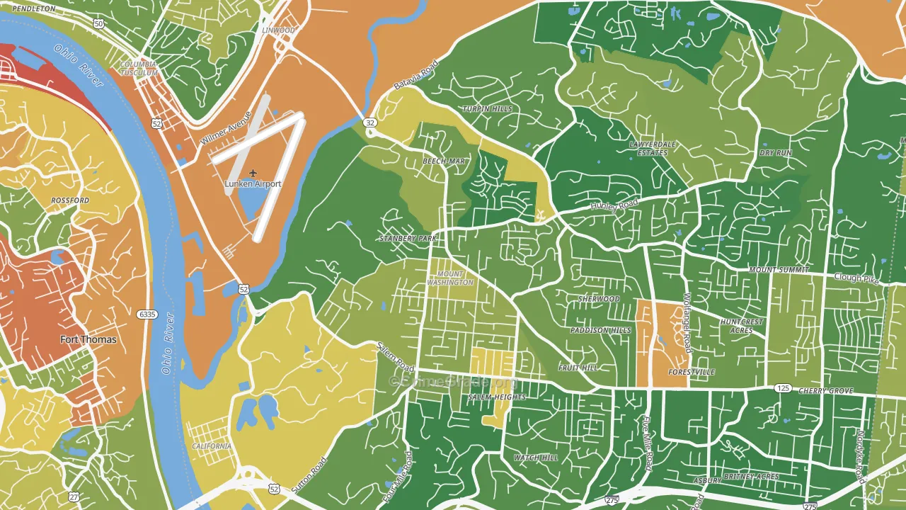 Mount Washington, Cincinnati, OH Map of Robbery Rates