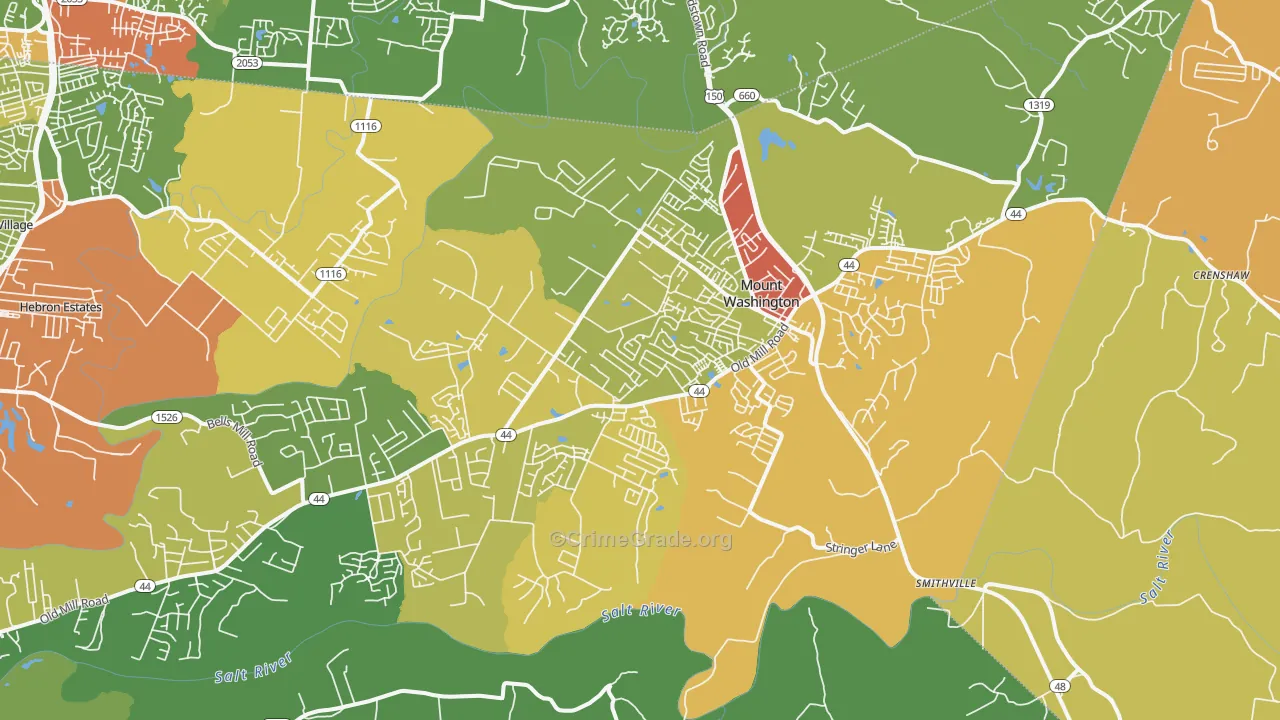 Mount Washington, KY Map of Robbery Rates
