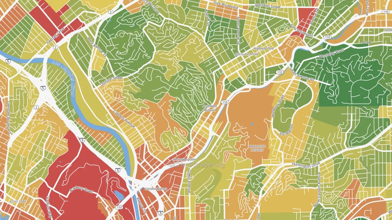 Mount Washington, Los Angeles, CA Map of Robbery Rates