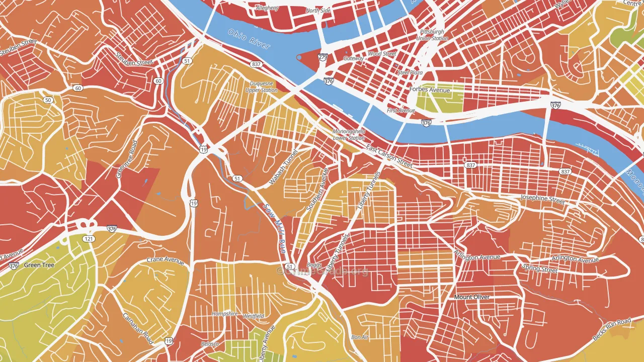 Mount Washington, Pittsburgh, PA Map of Robbery Rates