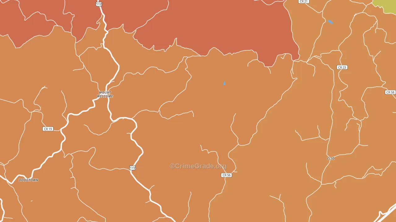 Mount Welcome, WV Map of Robbery Rates