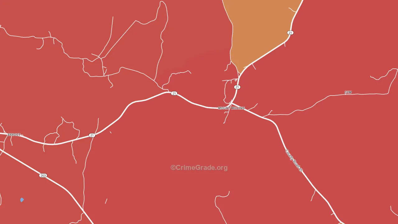 Mount Willing, AL Map of Robbery Rates