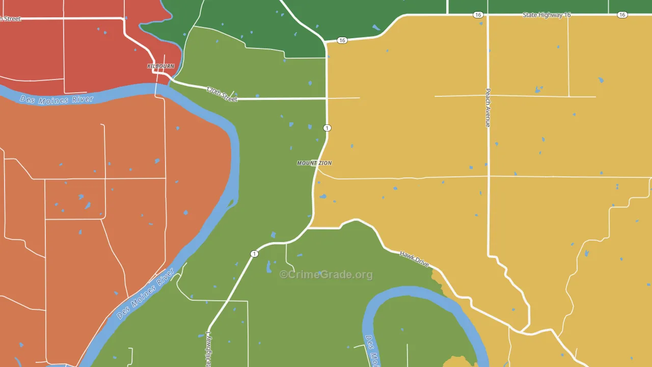Mount Zion, IA Map of Robbery Rates