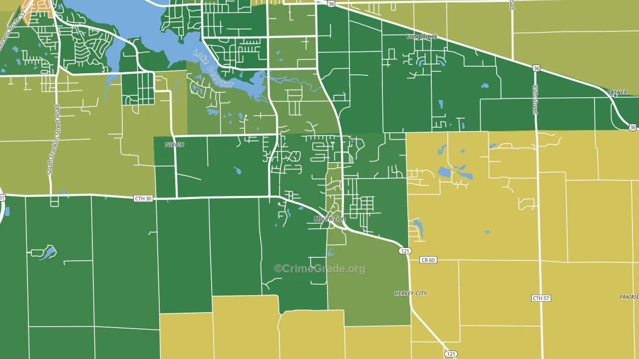 Mount Zion, IL Map of Robbery Rates