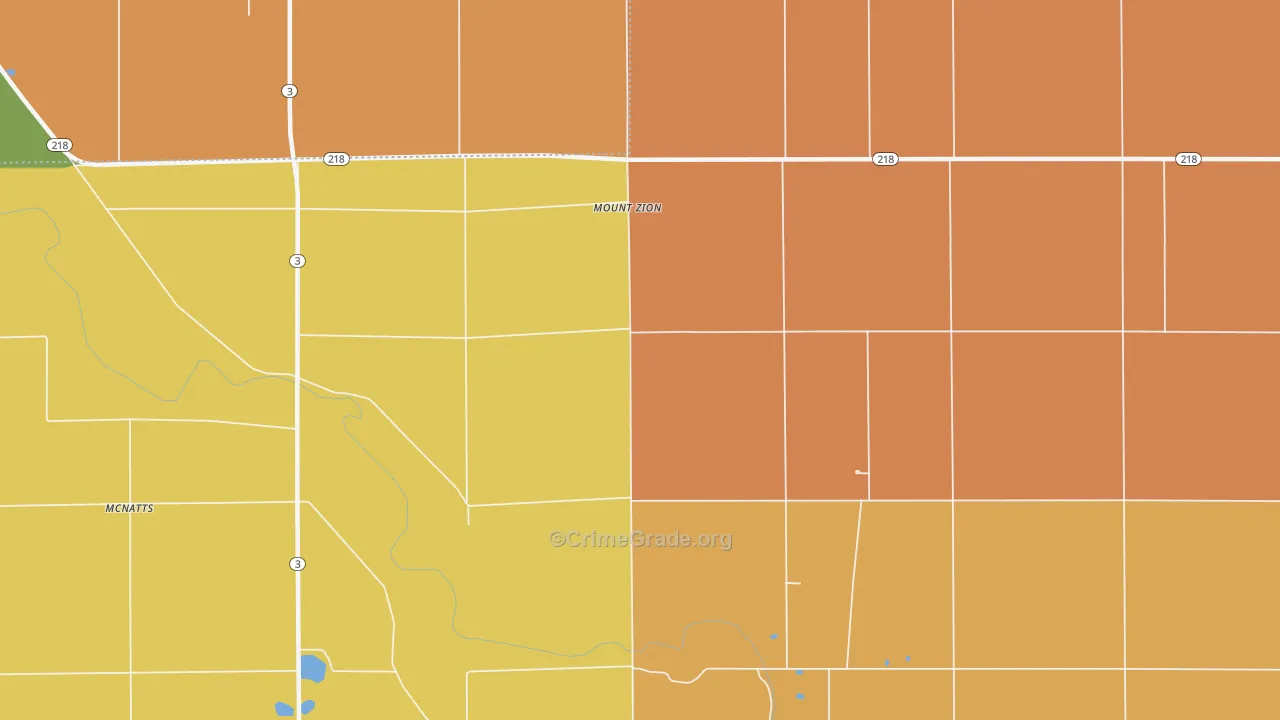 Mount Zion, IN Map of Robbery Rates