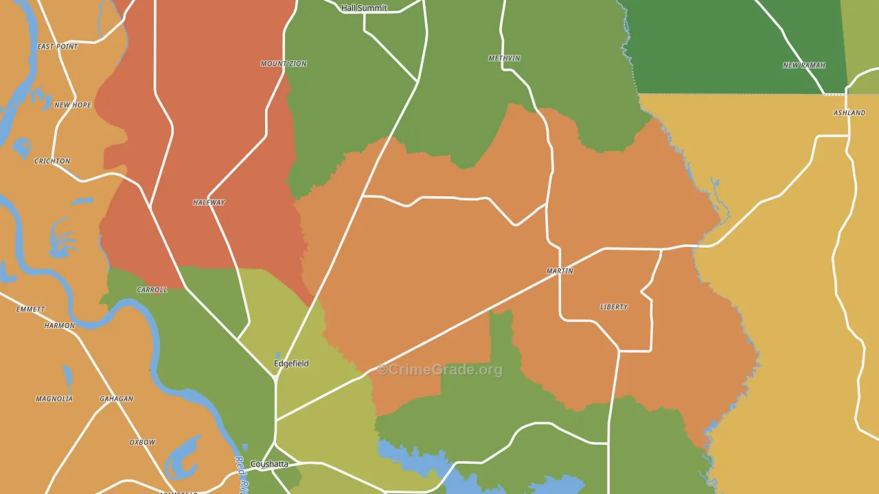 Mount Zion, LA Map of Robbery Rates