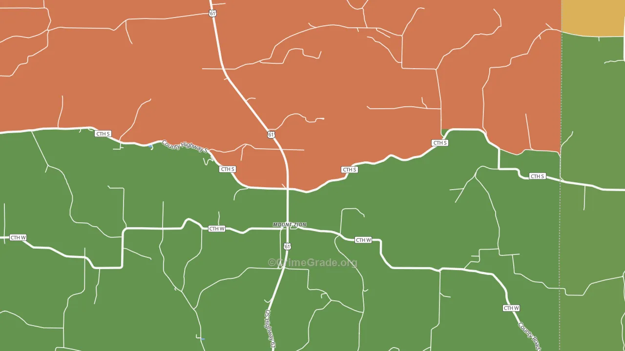 Mount Zion, WI Map of Robbery Rates