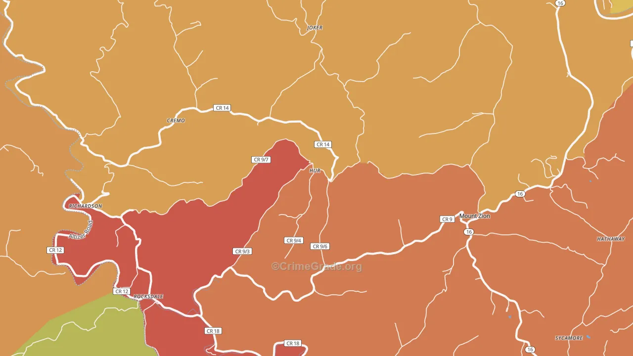 Mount Zion, WV Map of Robbery Rates