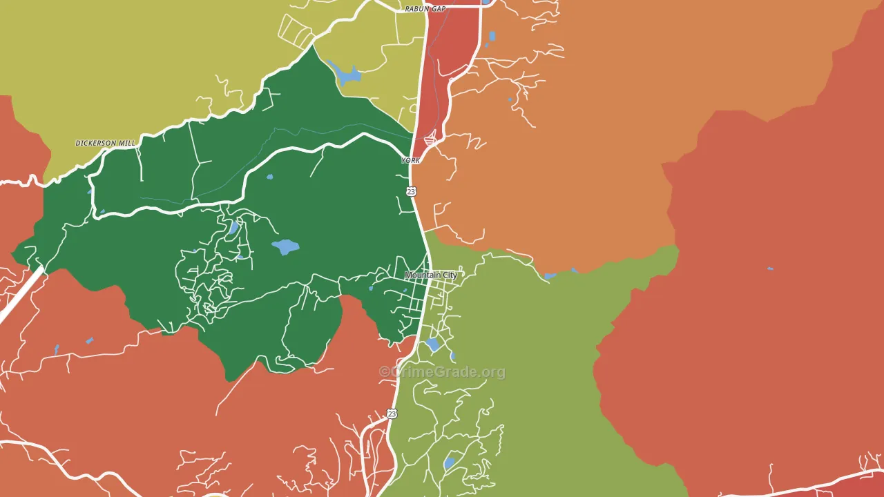 Mountain City, GA Map of Robbery Rates
